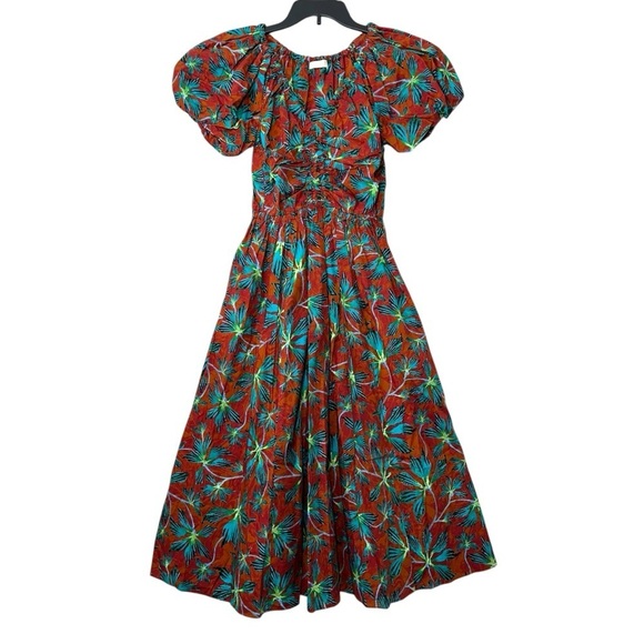 Ulla Johnson Cecile Midi Dress Tropical in Moon Flower Print size 2 puff sleeve - Picture 6 of 16
